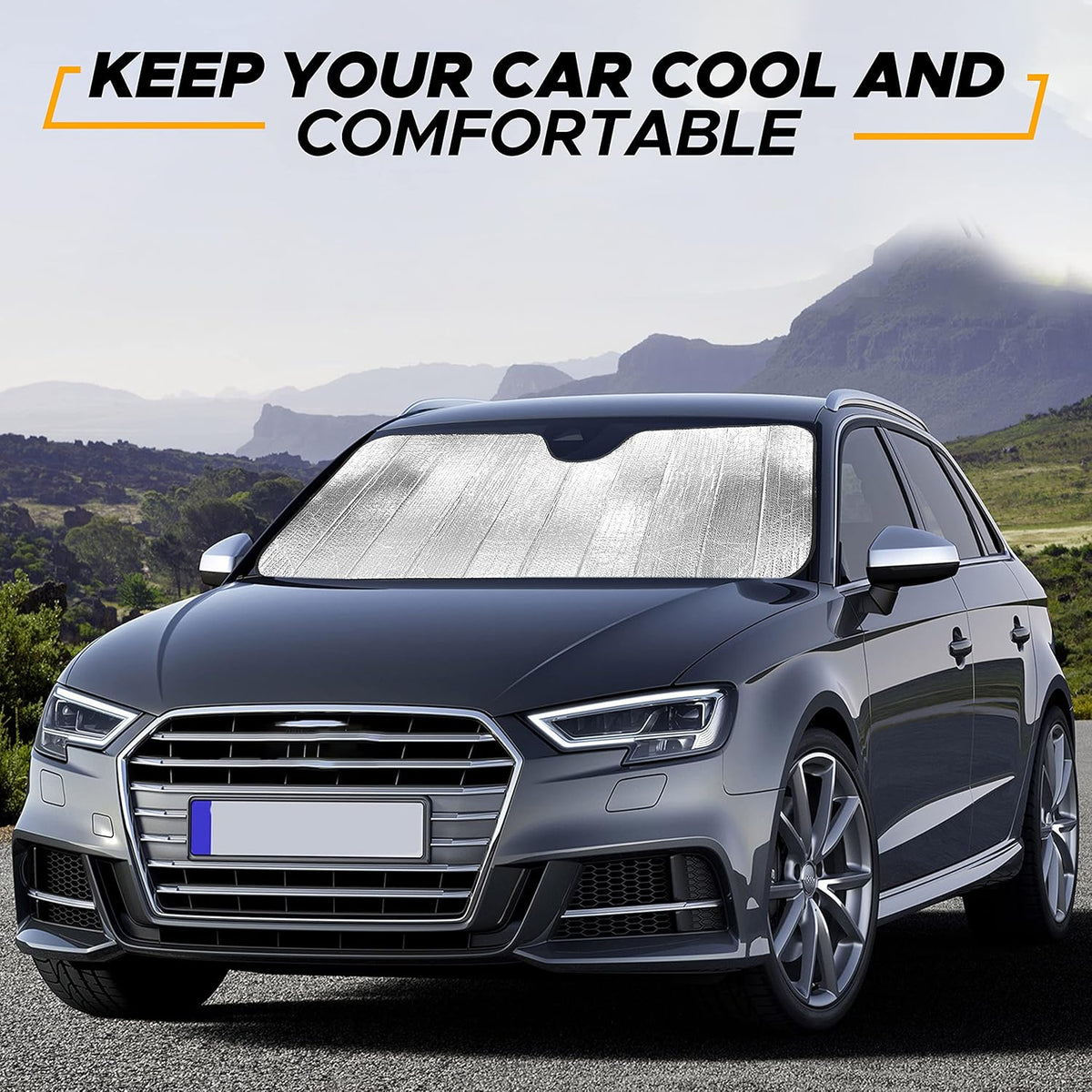 EcoNour Accordion Car Windshield Sun Shade | Reflective Car Window Shades for UV & Sun Protection | Foldable Windshield Cover Keeps Interior Cool | 26 x 56 Inches