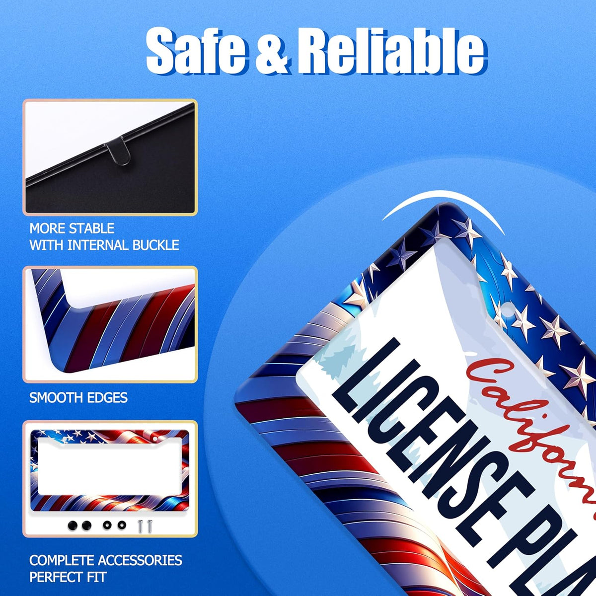 Watercolor American Flag License Plate Frame USA Flag License Plate Stainless Steel Funny License Plate Holder Patriotic America Car Accessory Decoration 12.3" x 6.3"for Men Women