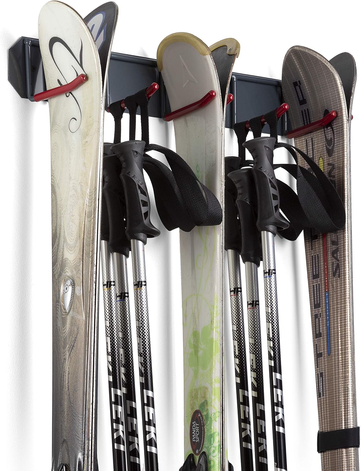 Wall Mounted Horizontal Rack for Storage of Skis and Poles-Heavy Duty Weatherproof Nonslip Garage Wall Organizer for Carrying Snowboard, Hockey Sticks, Skates, Helmets (Large, 2 Ski Sets)