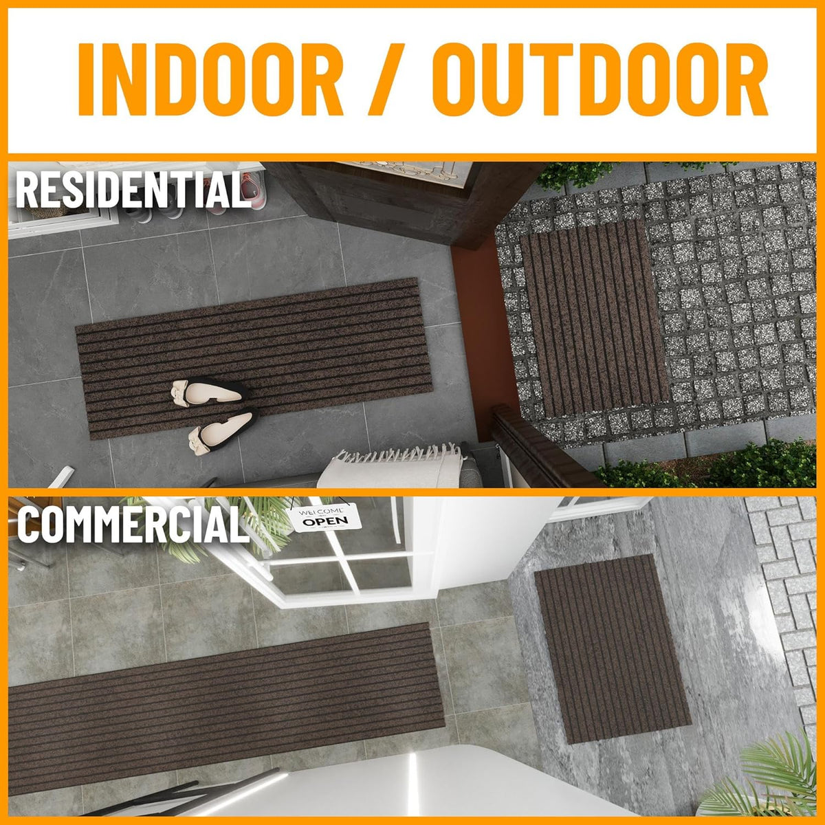 Ottomanson 2'7" x 36' Hallway Runner with Scraper Pile - Extra Durable Non-Slip Rug Mat for Indoor & Outdoor Use - Ideal for Kitchen, Entryway & Garage - High-Traffic Carpet, Brown