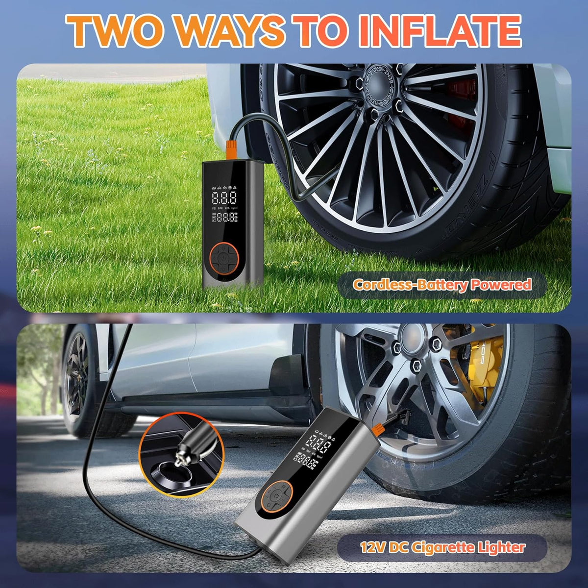 Tire Inflator Portable Air Compressor 150PSI Air Pump for Car Tires with Tire Pressure Gauge Cordless 10000mAh 3X Faster Portable Tire Inflator for Car,Bikes&Motorcycle Tires, Balls