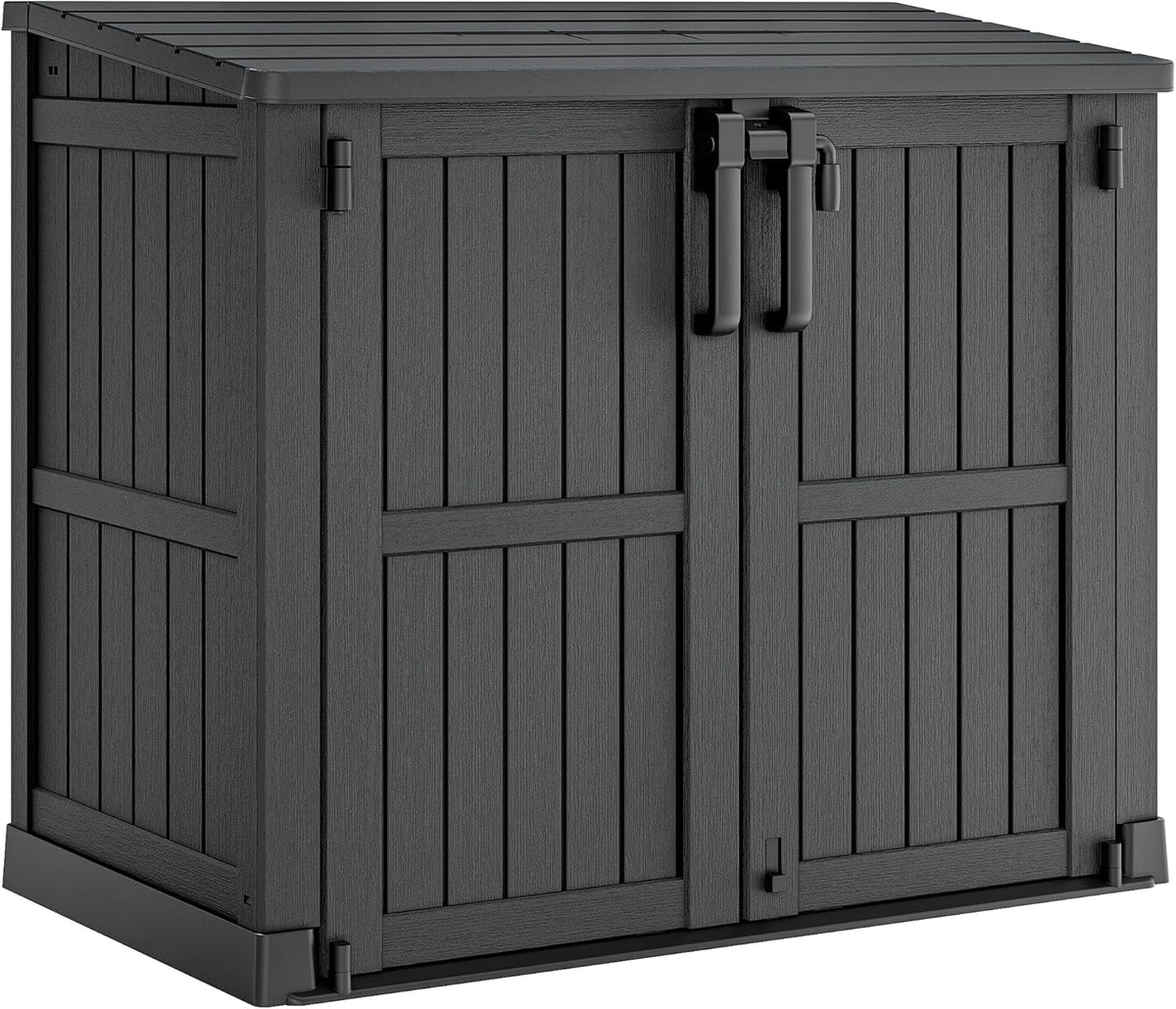 Outdoor Storage Cabinet 36 Cu Ft with Lockable Doors, Portable Horizontal Resin Storage Shed -Easy to Assemble, Waterproof Outdoor Storage Box for Backyards,Patios Black