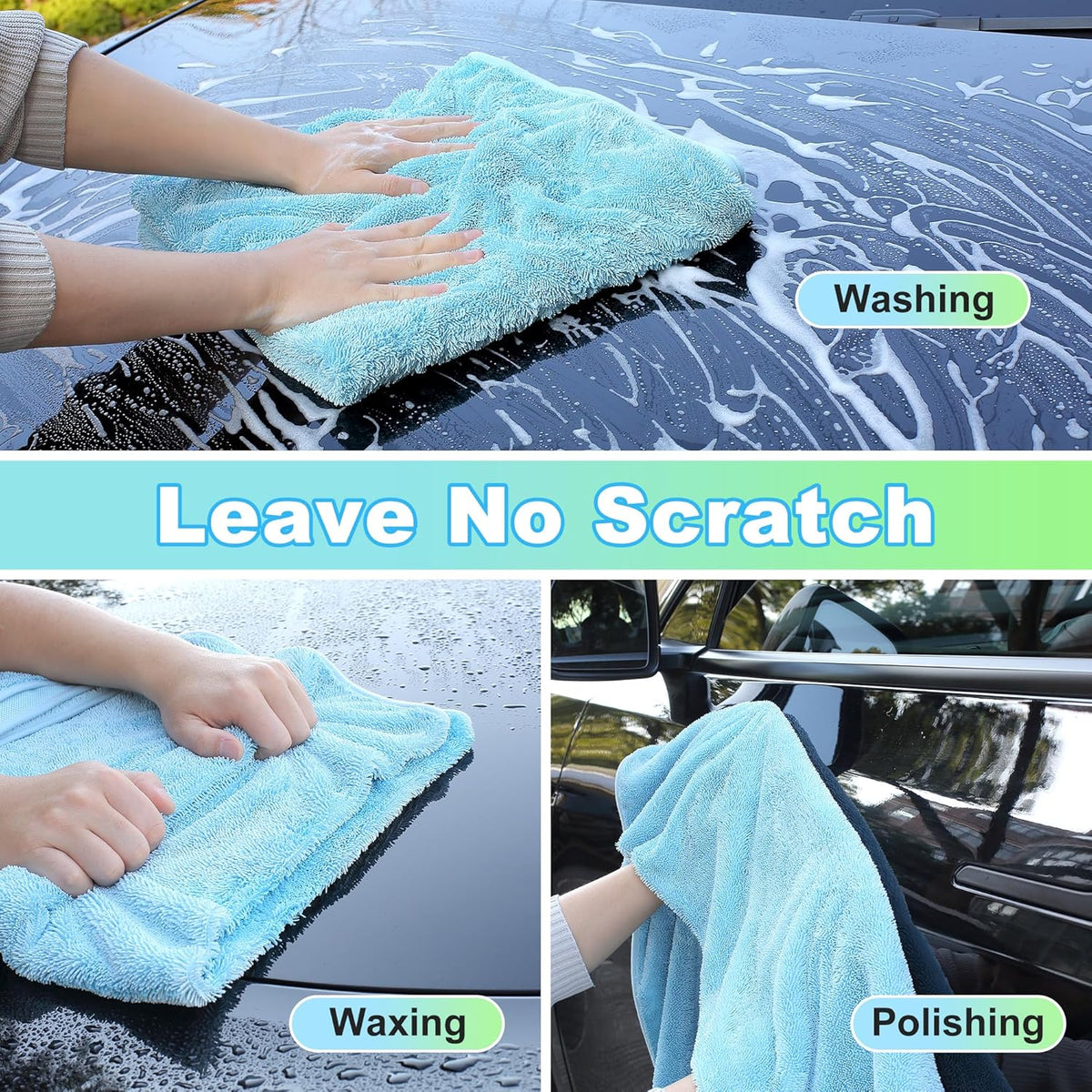 JOYMOOP Microfiber Towels for Cars, 3 Pack 35.4" x 23.6" Car Drying Towel, Blue Reusable Car Towel, Quick Drying Car Microfiber Cleaning Cloth for RVs, SUVs, Trucks