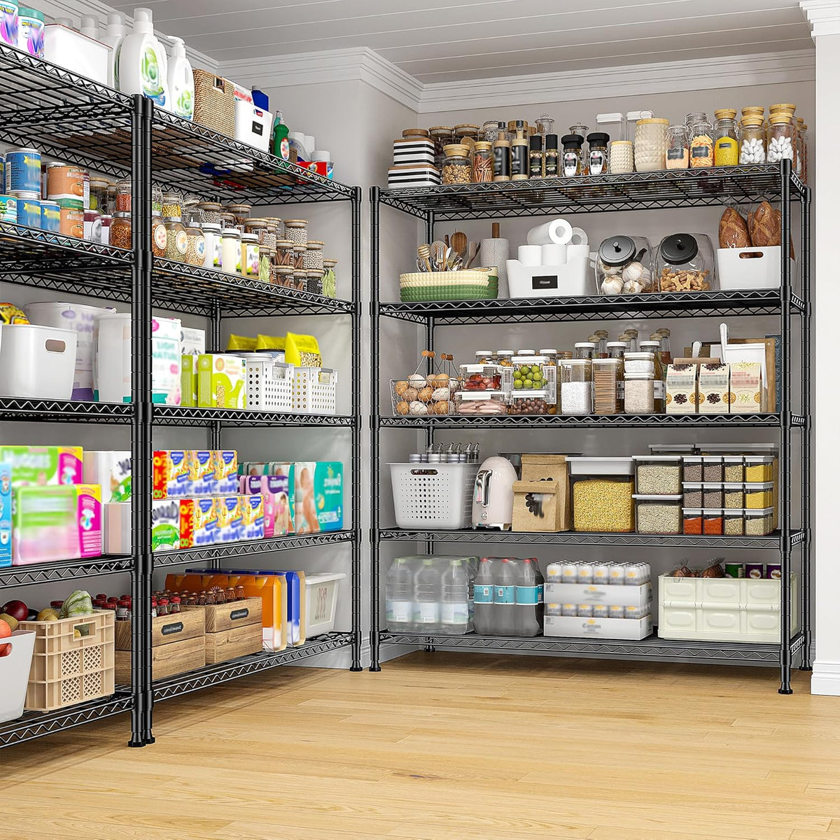 45 "W Storage Shelves 5 Tier Wire Shelving Unit Adjustable Metal Shelving Wire Shelf Pantry Shelves Wire Commercial Rack for Closet Kitchen Pantry Utility Room Garage 45" Wx 13.5" Dx70.5 H Black