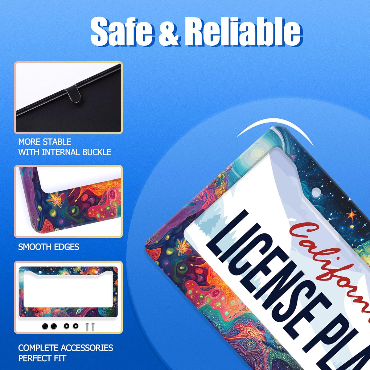 Abstract Galaxy License Plate Frame Starry Sky License Plate Stainless Steel Funny License Plate Holder for Men Women Colorful Car Accessories Decoration 12.3" x 6.3"