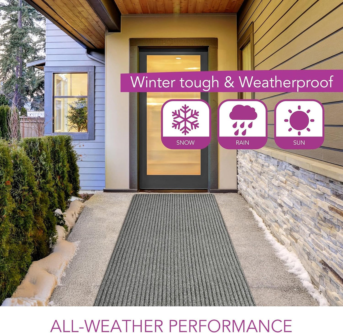 iCustomRug Spartan Weather Warrior Duty Indoor/Outdoor Utility Ribbed in 3ft,4ft,6ft Widths 70 Custom Sizes with Natural Non-Slip Rubber Backing 4'X18' in Grey