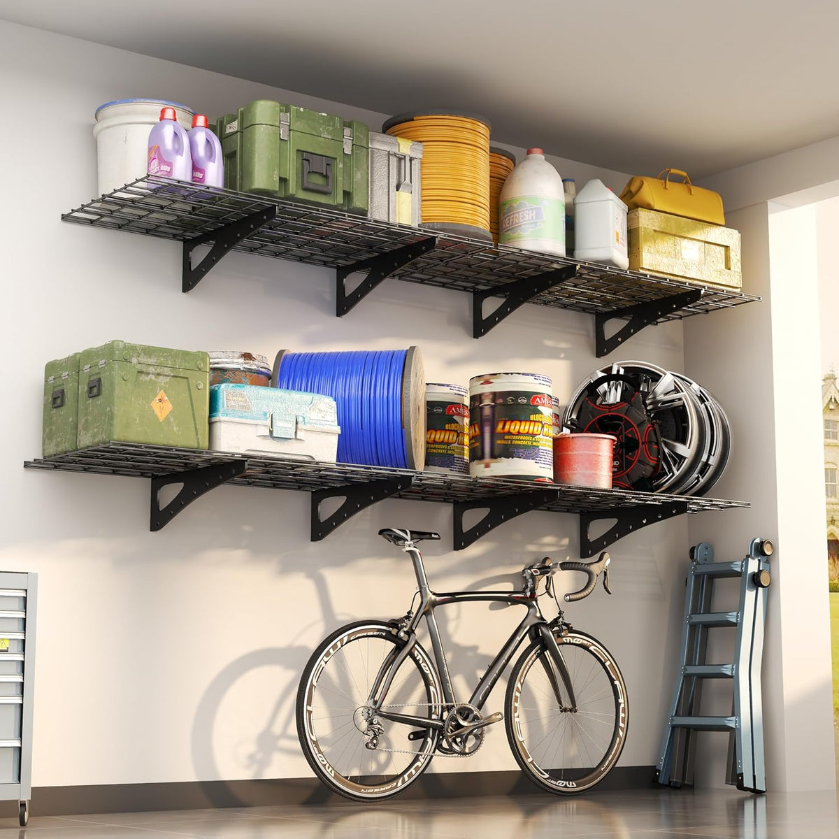 2-Pack Garage Wall Shelving, 2x4ft Walls Shelf Storage Rack, Sturdy Walls Shelves for 550 LBS, Black, Heavy Duty Shelving Wall Mounted for Garage, Warehouse, Storeroom and Basement, 47.2" x 23.6"