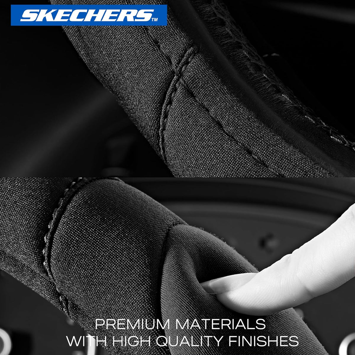 Skechers Steering Wheel Cover, Memory Foam Car Steering Wheel Cover,14.5-15inch Anti-Slip Safety Comfortable Desgin, Universal Accessory for Diverse Cars, Truck,SUV (Black & Black)