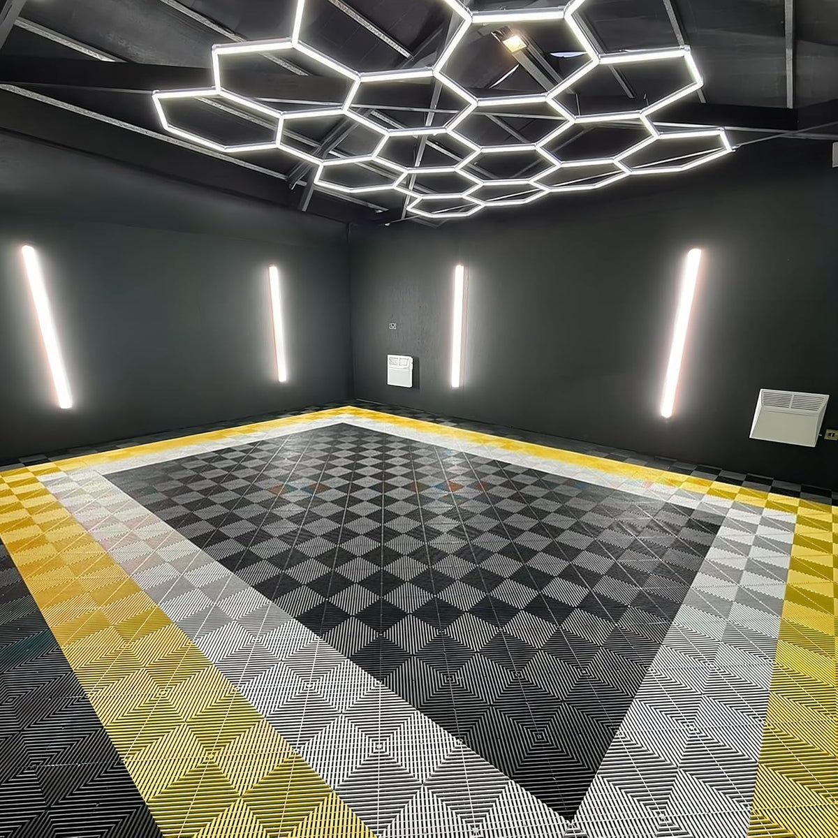15.7"x15.7" Garage Flooring Tiles, Non-Slip Interlocking Plastic Garage Floor Mat, Garage Organization & Garage Storage, Vented Pattern (Yellow, 25PCS)