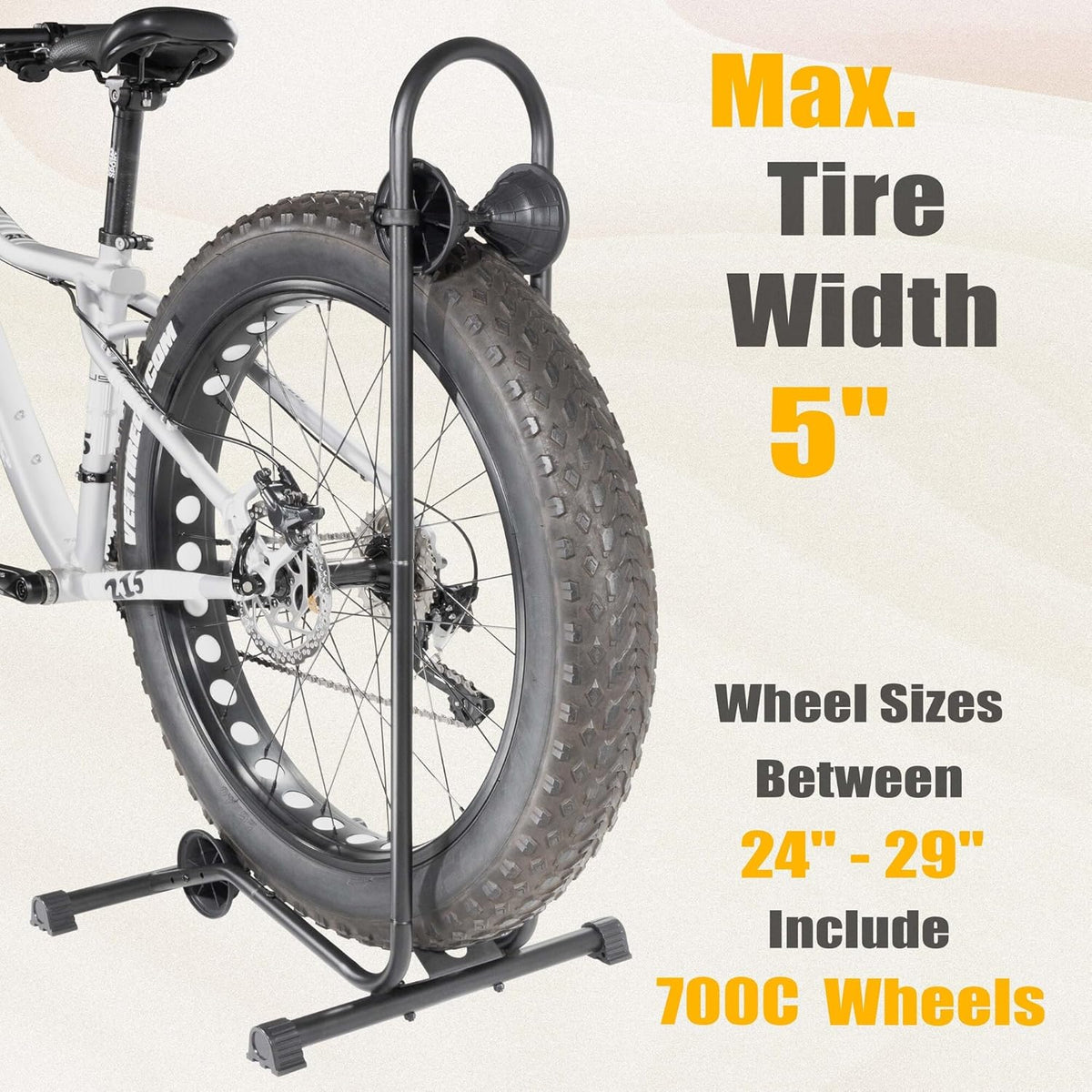 CyclingDeal Fat Snow Bike Floor Stand Parking Rack - for 24"-29" MTB Mountain & Road Bikes with Tire Width up to 5" - Bicycle Indoor Outdoor Garage Storage