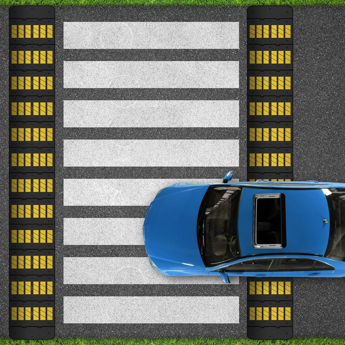 35" inch Width Speed Humps Rubber Speed Bumps for Saftey Combinable High Visibility Durable Ramps, Garage Speed Bump for Asphalt Concrete Gravel Driveway (Middle Part 1 Pack)