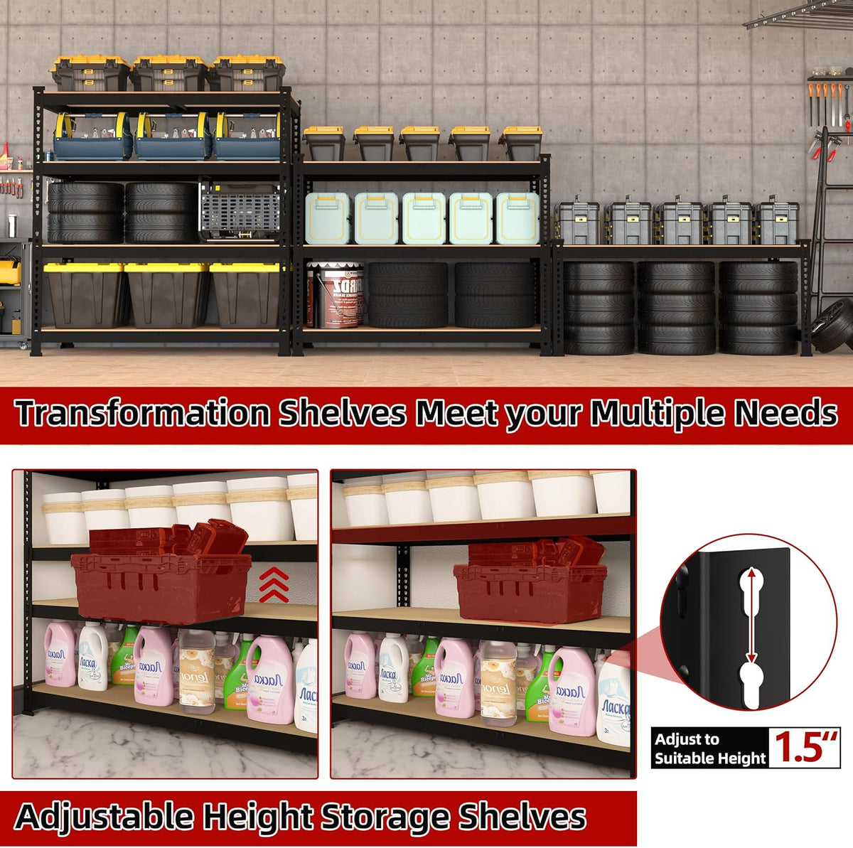 36" W x 16" D x 55" H Adjustable Garage Storage Shelves - 4-Shelf Heavy Duty Shelving Unit, Metal Utility Storage Organizer Racks for Warehouse Pantry Closet Kitchen, Black