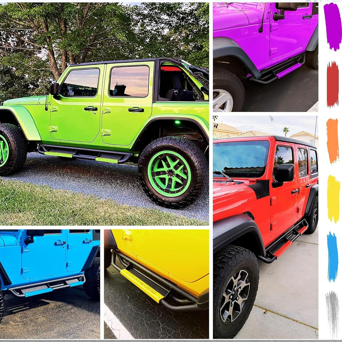oEdRo 6 inch Running Boards Compatible with 2018-2025 Jeep Wrangler JL Unlimited 4 Door, Bolt-on Drop Side Steps Rails, Powder Coated Black and High Gloss Red Nerf Bar