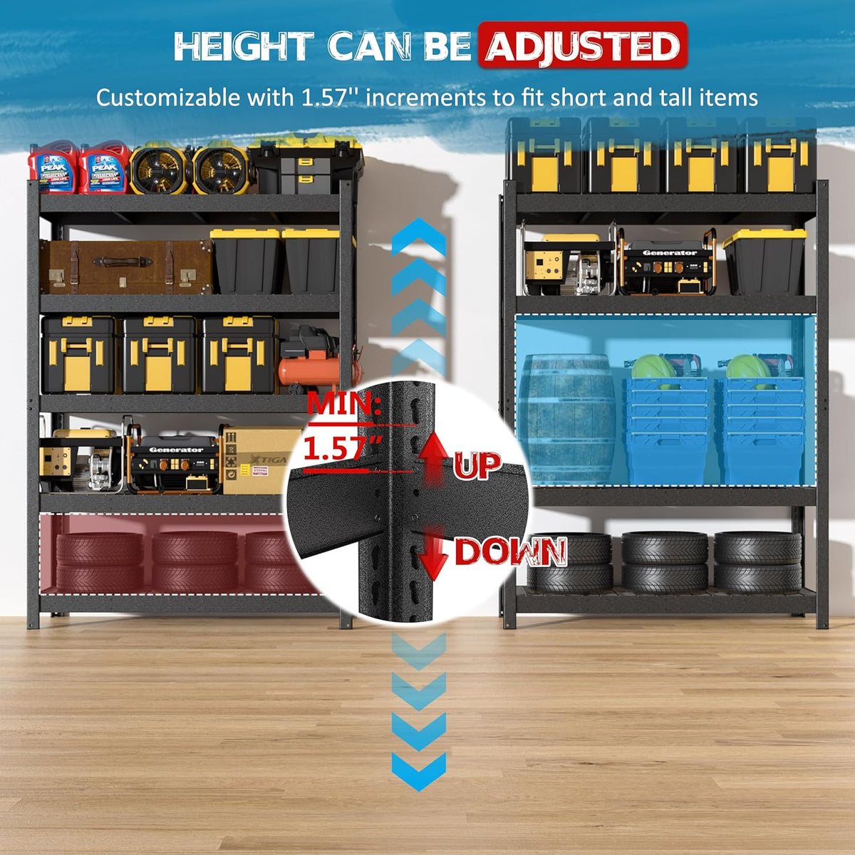 MUPATER 60.04”W × 24.02”D × 80.71”H Metal Storage Shelves, 3000 LBS Heavy Duty Utility Shelf Racks, Garage Shelving Unit with 5-Tier Adjustable Shelves for Kitchen, Warehouse, Garage
