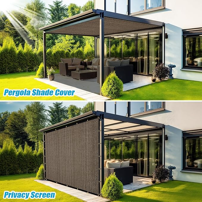 Amagenix 90% Shade Fabric 9'X 11' Mocha Sun Shade Cloth with Grommets for Pergola Replacement Shade Cover Canopy, Heavy Duty, Cable Zip Ties Included (We Customized)