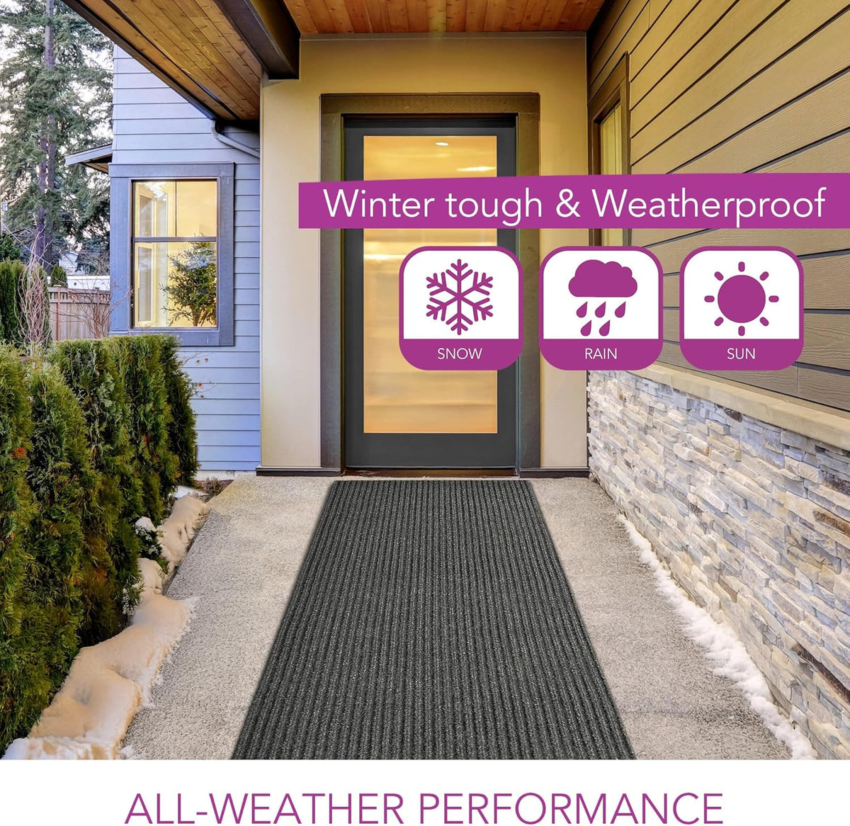 iCustomRug Spartan Weather Warrior Duty Indoor/Outdoor Utility Ribbed in 3ft,4ft,6ft Widths 70 Custom Sizes with Natural Non-Slip Rubber Backing 4'X48' in Charcoal