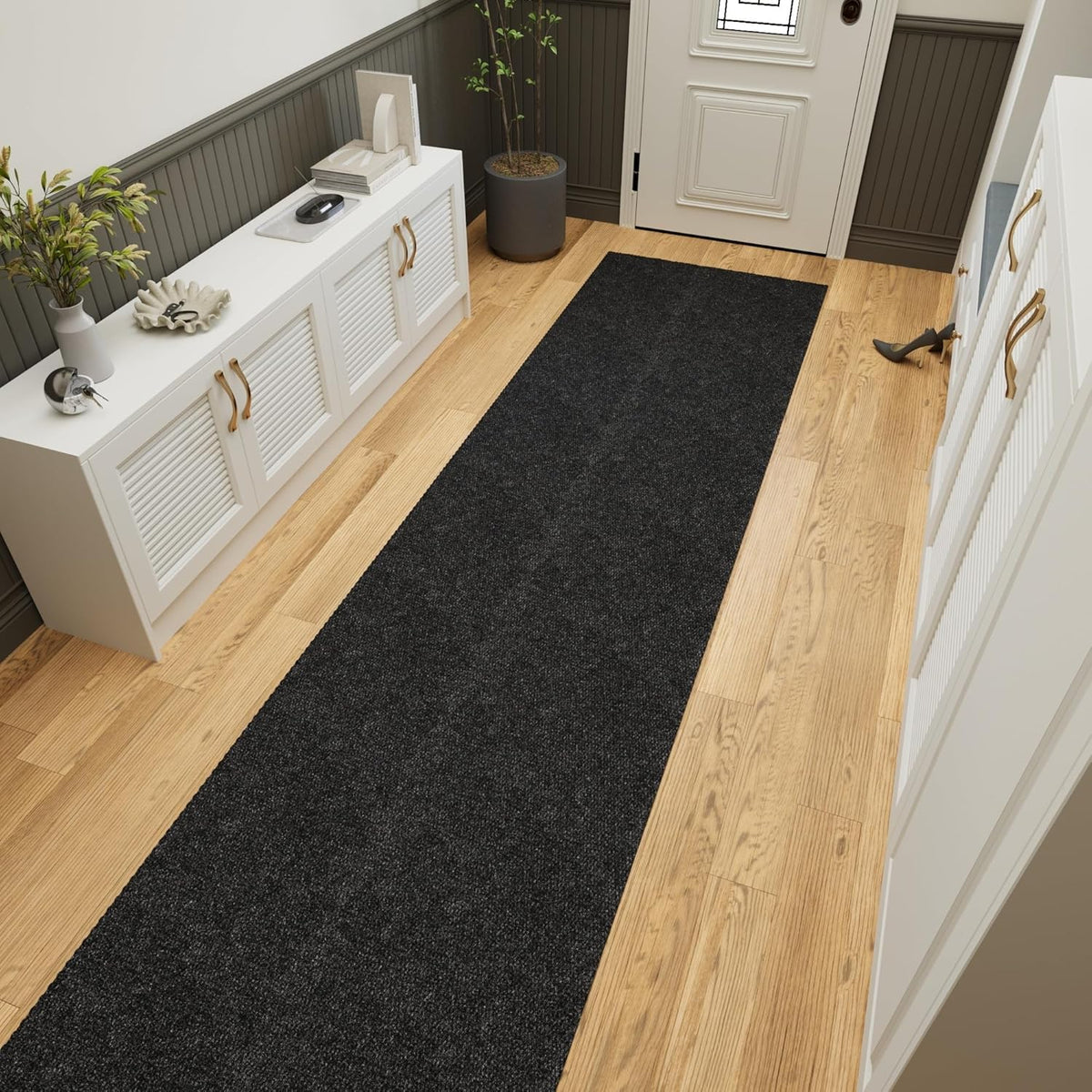 Ottomanson 2' x 40' Hallway Runner with Scraper Pile Extra Durable Non-Slip Rug Mat for Indoor & Outdoor Use - Ideal for Kitchen, Entryway, Patio & Garage - High-Traffic Carpet, Black