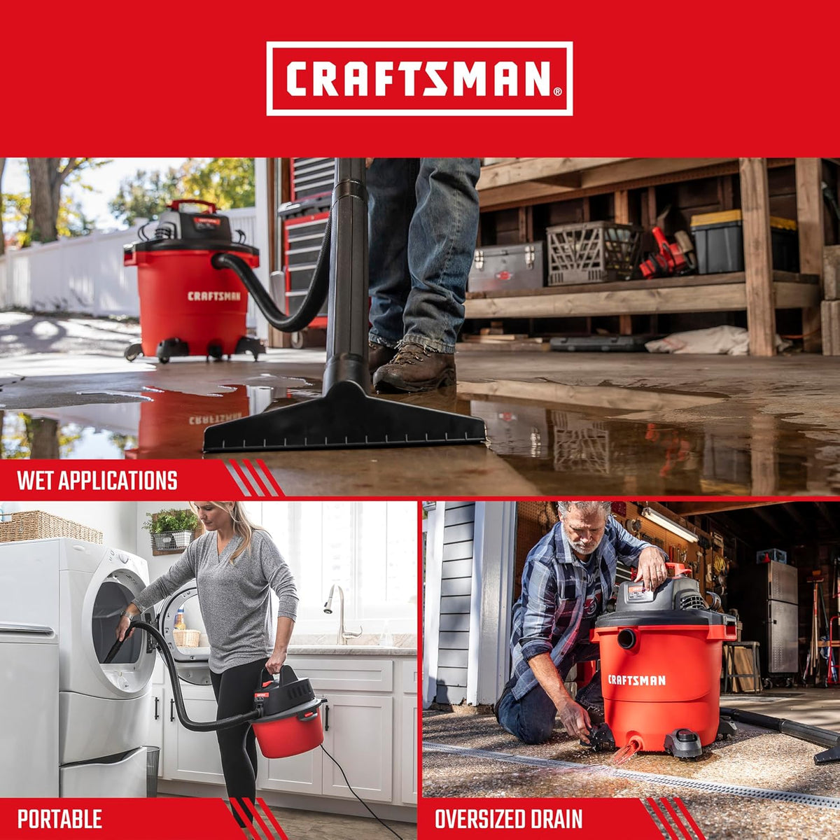 CRAFTSMAN CMXEVBE17596 20 Gal. 6.5 Peak HP Heavy Duty Wet/Dry Shop Vacuum with Filter, Dust Bag, Hose, Attachments and CMXEVBE17250 2.5 Gal. 2.5 Peak HP Portable Vac with Filter, Hose and Attachments