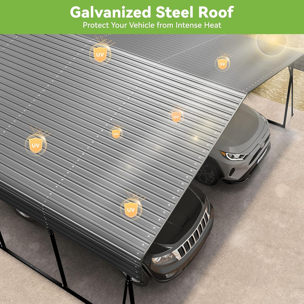 Real Relax 20x20ft Heavy Duty Metal Carport with Galvanized Steel Roof, 4 Support Legs, Outdoor Car Port Shelter for 2 Cars, Trucks and Boats