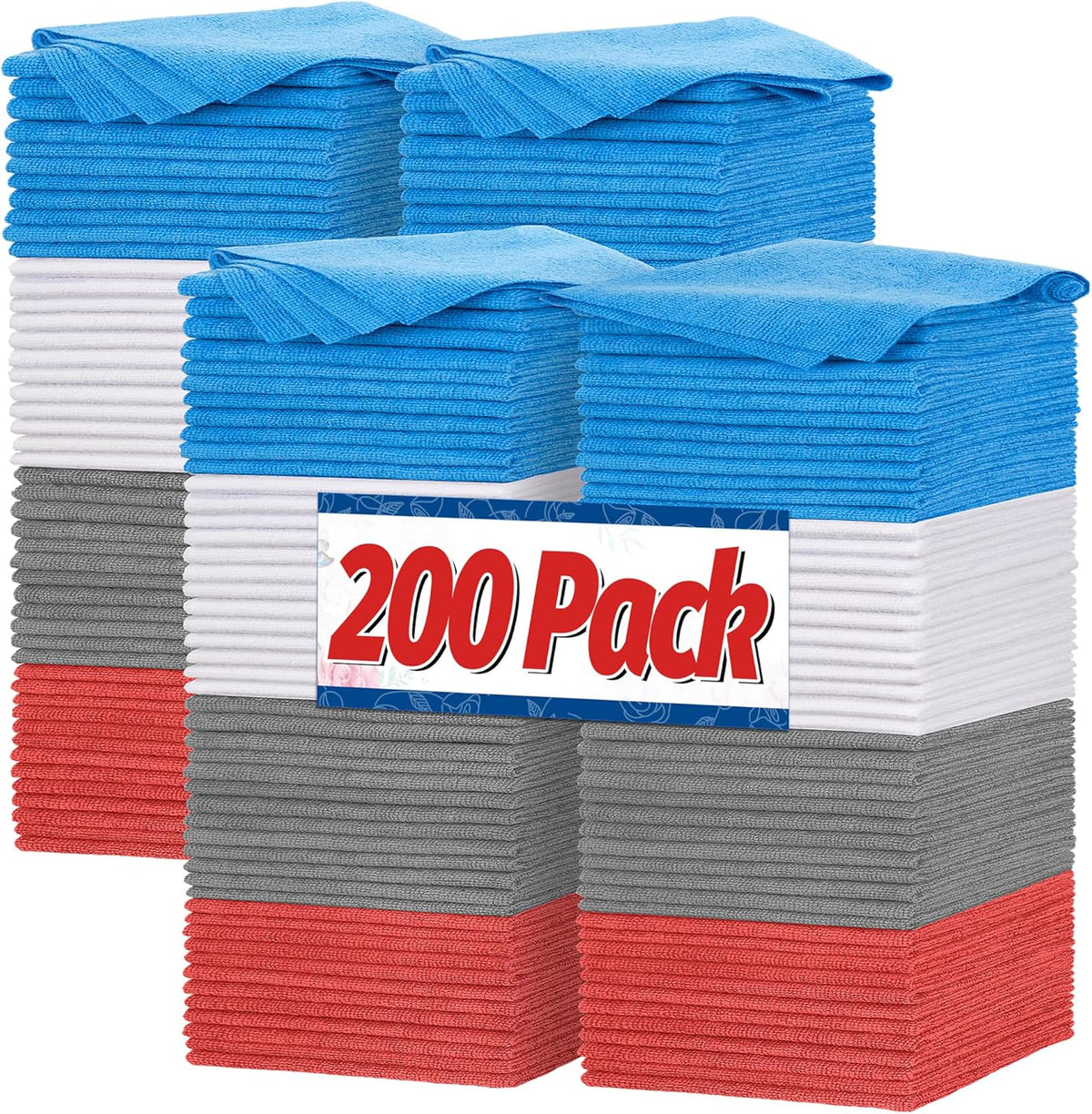 FIXSMITH Shop Towels, Microfiber Cleaning Cloth Bulk, 200 Pack Microfiber Towels for Cars, All-Purpose Absorbent Cleaning Rags, Dust Cloth for Automotive, Mechanic, Garage, Bar, 11.5 x 11.5 inch