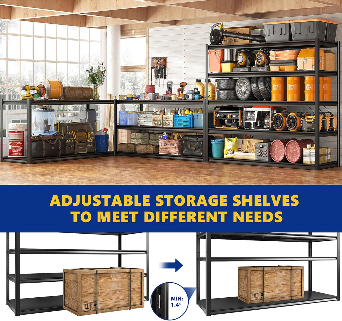 REIBII Garage Shelving 48.2" W Storage Shelves 3000LBS Metal Shelving Heavy Duty Adjustable Metal Shelf Industrial Pantry Shelves for Basement Garage Warehouse 72.2" H x 24.2" D x 48.2" W, 3 Pack