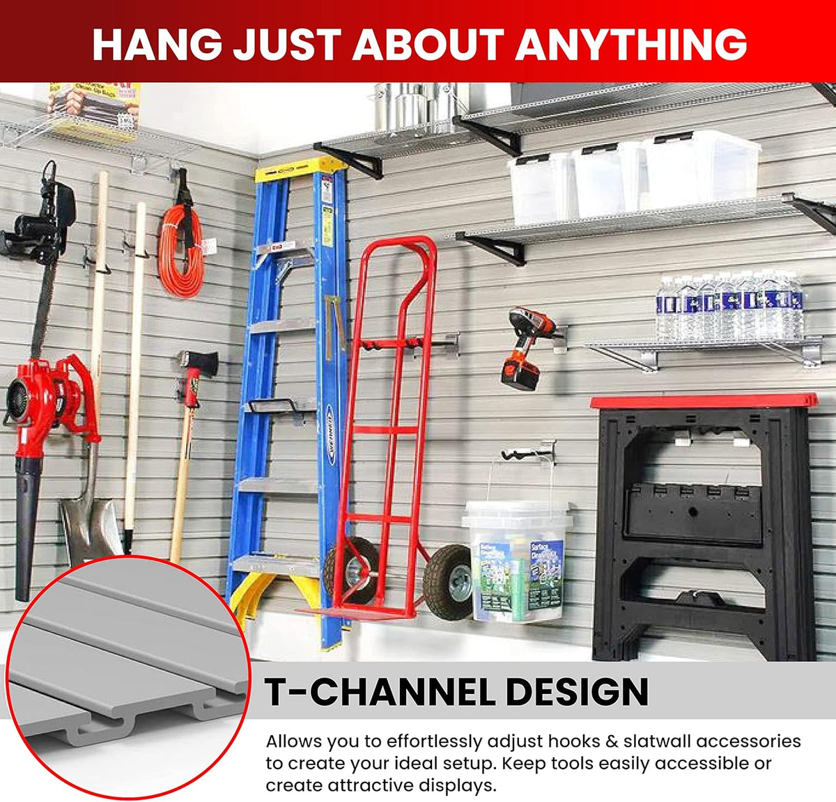 DLDIRECT Slatwall Panel Garage Wall Organizer: Heavy Duty Wall Mounted PVC Rack, Interlocking Slat Paneling for Garage Wall Storage, Slatwall Board, Slatwall Shelves System - 3 Color Samples
