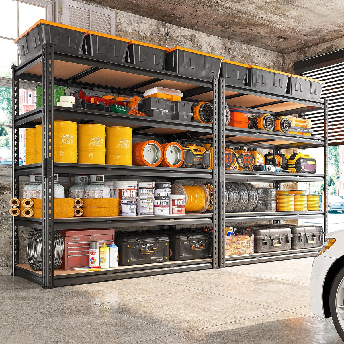 REIBII 48" W Garage Shelving Heavy Duty 3020LBS Storage Shelves 5 Tier Heavy Duty Shelving Adjustable Garage Shelves for Basement, Warehouse, Commercial, Easy Assemble, 48" W x 72" H x 24" D