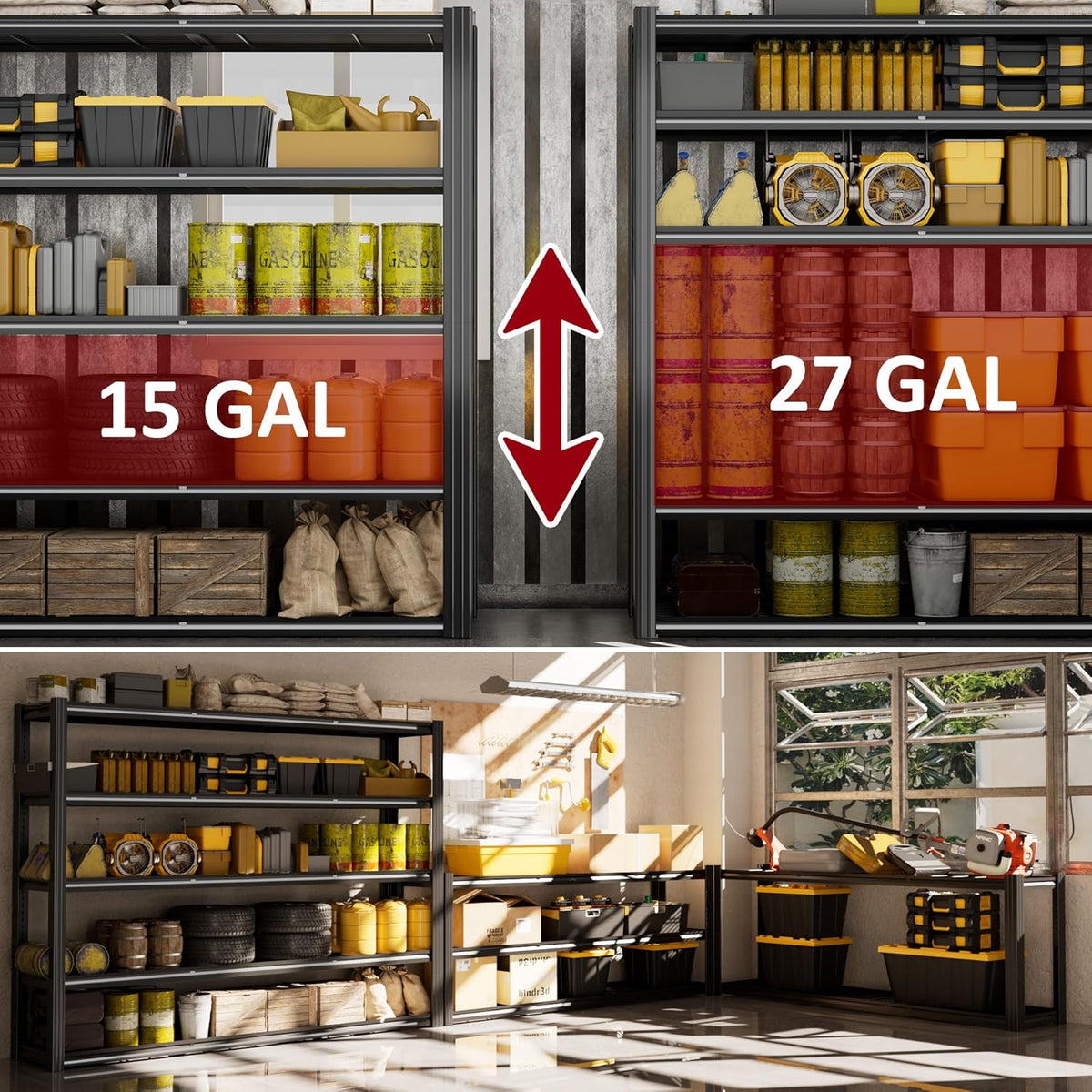 60" W Garage Shelving 5-Tier Storage Shelves Adjustable Metal Shelving Units 3030LBS Storage Shelves Heavy Duty for Industrial, Warehouse, Basement,72" H × 60" W × 24" D