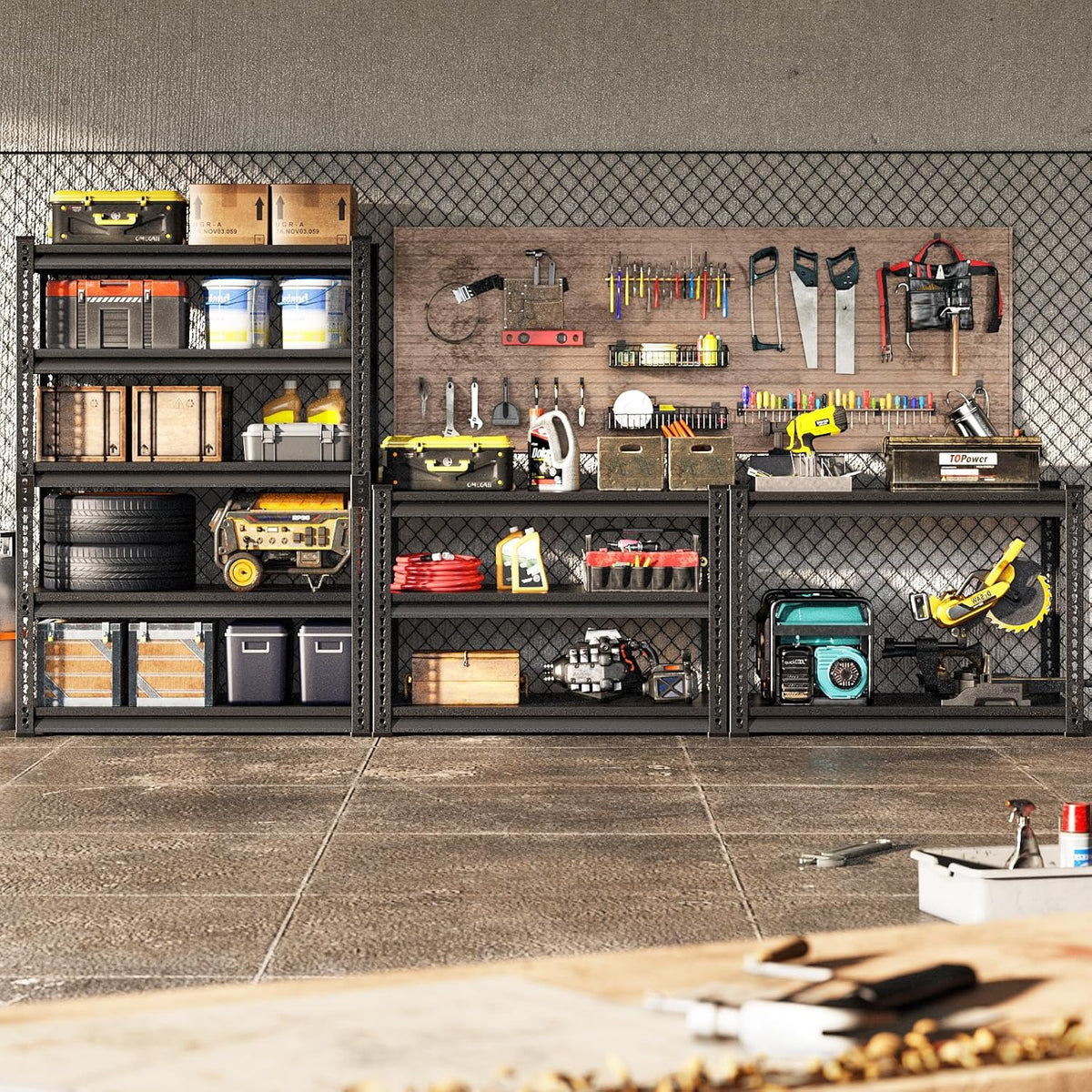 Adjustable Garage Storage Shelves, 40''W Garage Shelving Heavy Duty Loads 2200LBS, Metal Industrial Utility Shelf for Warehouse, Kitchen, Laundry Room,40" W x 18" D x 78" H,Black
