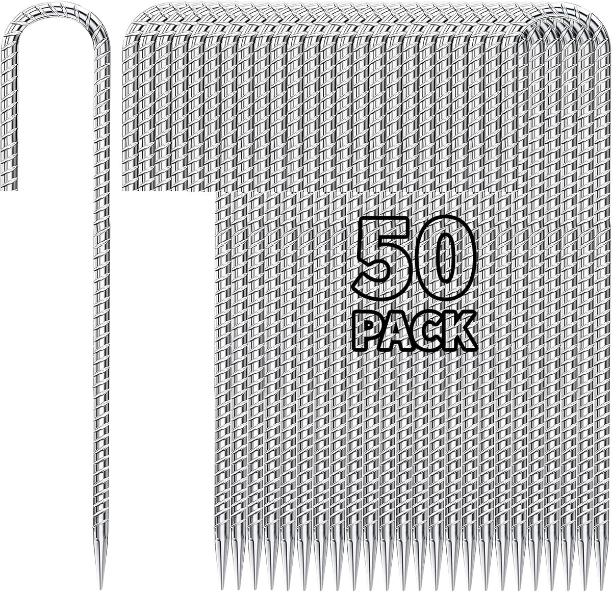 12 inch Fence Stakes Heavy Duty 50-Pack J Hook Rebar Ground Stakes Anchor Galvanized Tent Stakes for Outdoor Decorations Inflatables Metal Stakes for Wire Fencing