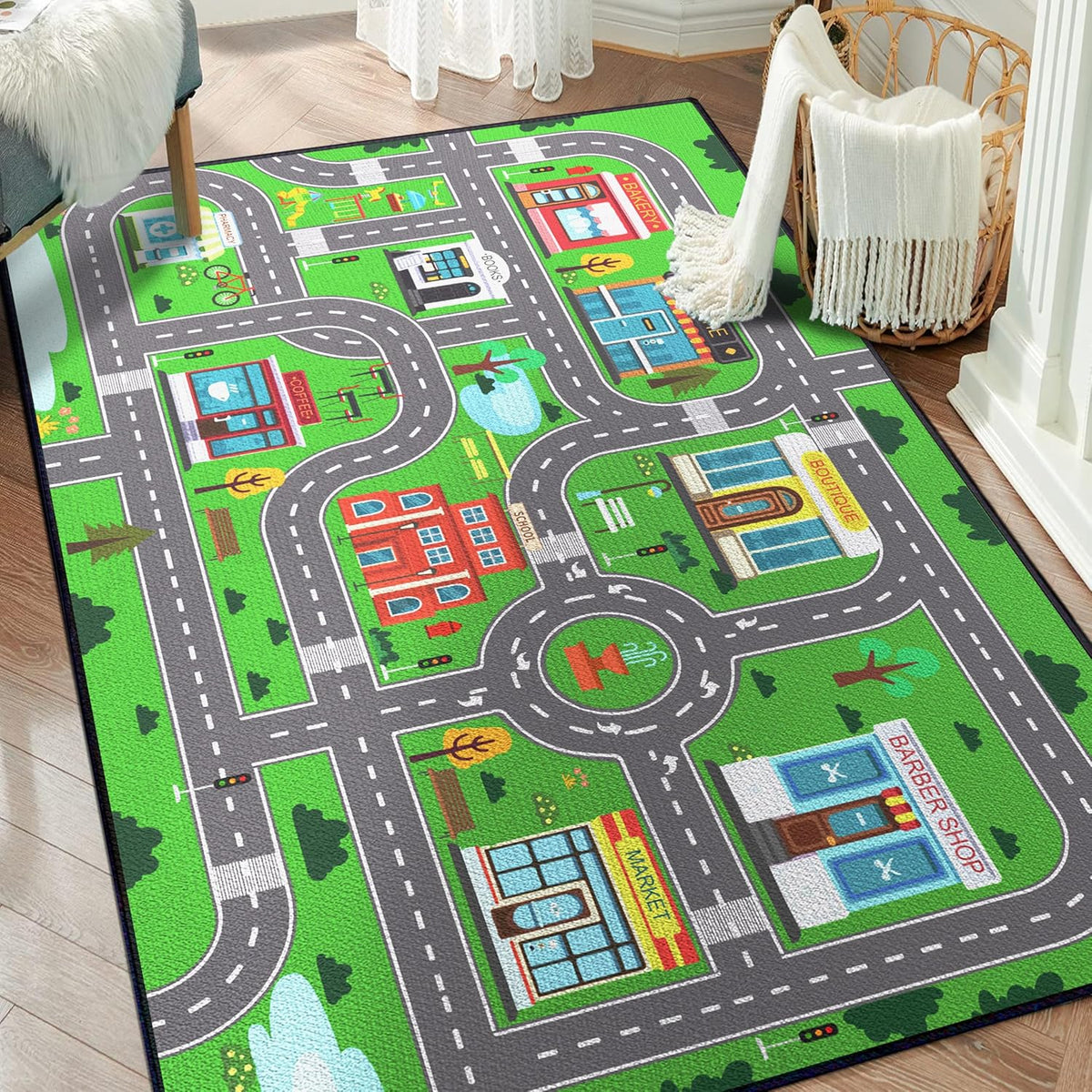 Play Rug for Playroom 2x3 Car Mat Town City Road Map for Boys Bedroom Fun Car Play Area Carpet Non-Slip Washable