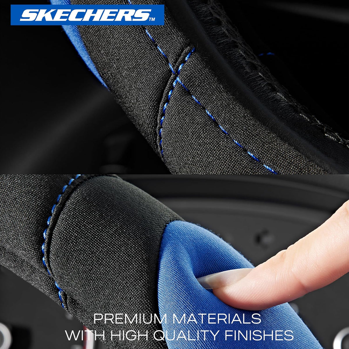 Skechers Steering Wheel Cover, Memory Foam Car Steering Wheel Cover,14.5-15inch Anti-Slip Safety Comfortable Desgin, Universal Accessory for Diverse Cars, Truck,SUV (Black & Blue)