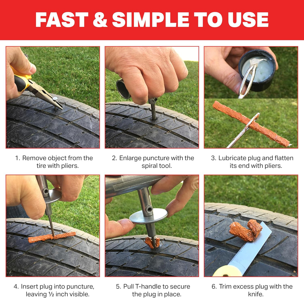 Boulder Tools | Heavy Duty Tire Repair Kit - Flat Tire Patch Kit, Tools for Quick and Easy Repair - Tire Plugs Kit Suitable for Car, Truck, RV, SUV, ATV, Motorcycle, Tractor, Bike & Trailer