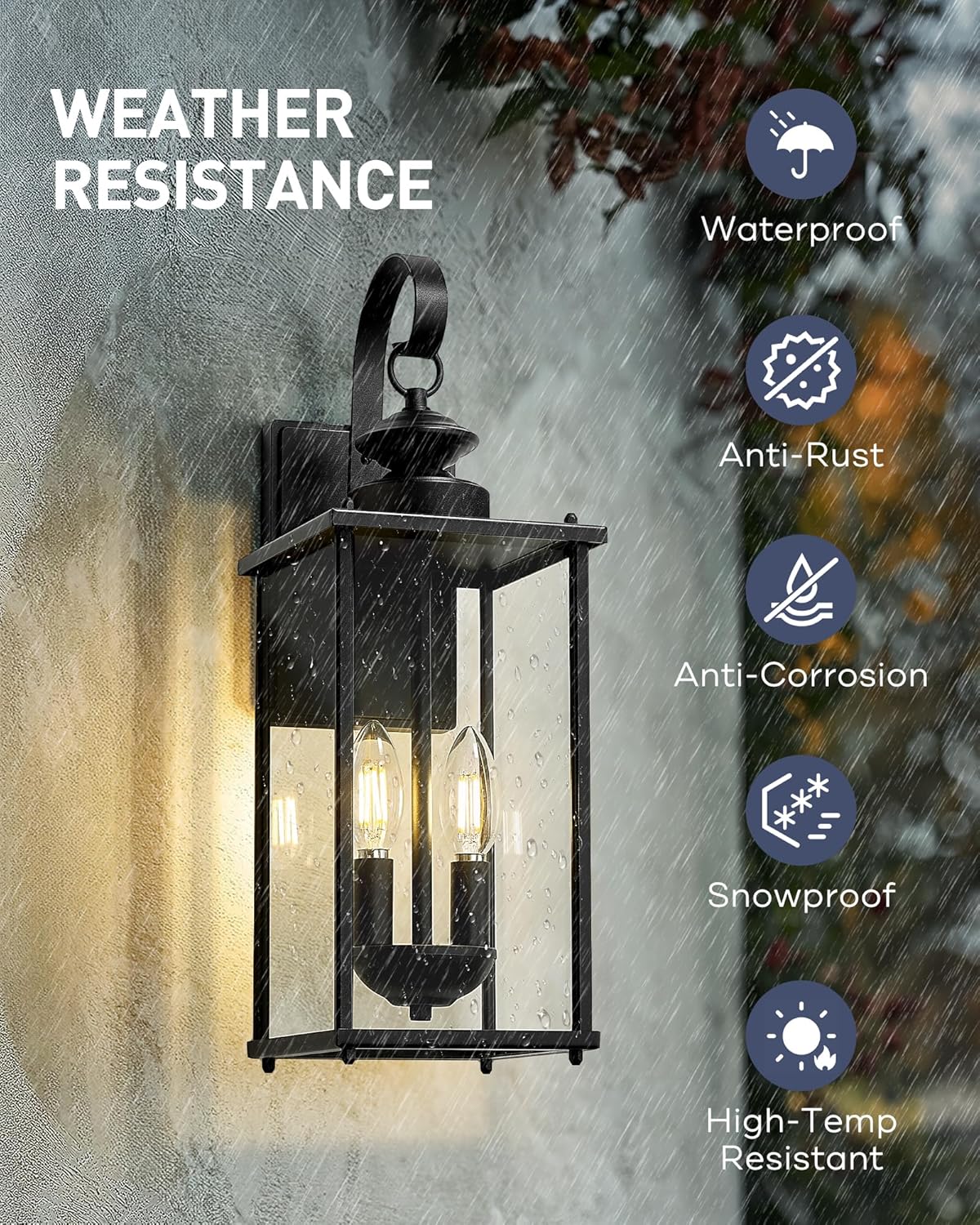 kudos Porch Lights, 18.1 inch Large Outdoor Wall Light, E12 Sockets, Anti-Rust Waterproof Light Fixtures Wall Mount for Patio, Doorway, Entryway, Black with Clear Glass, KDOWL02-BK-L