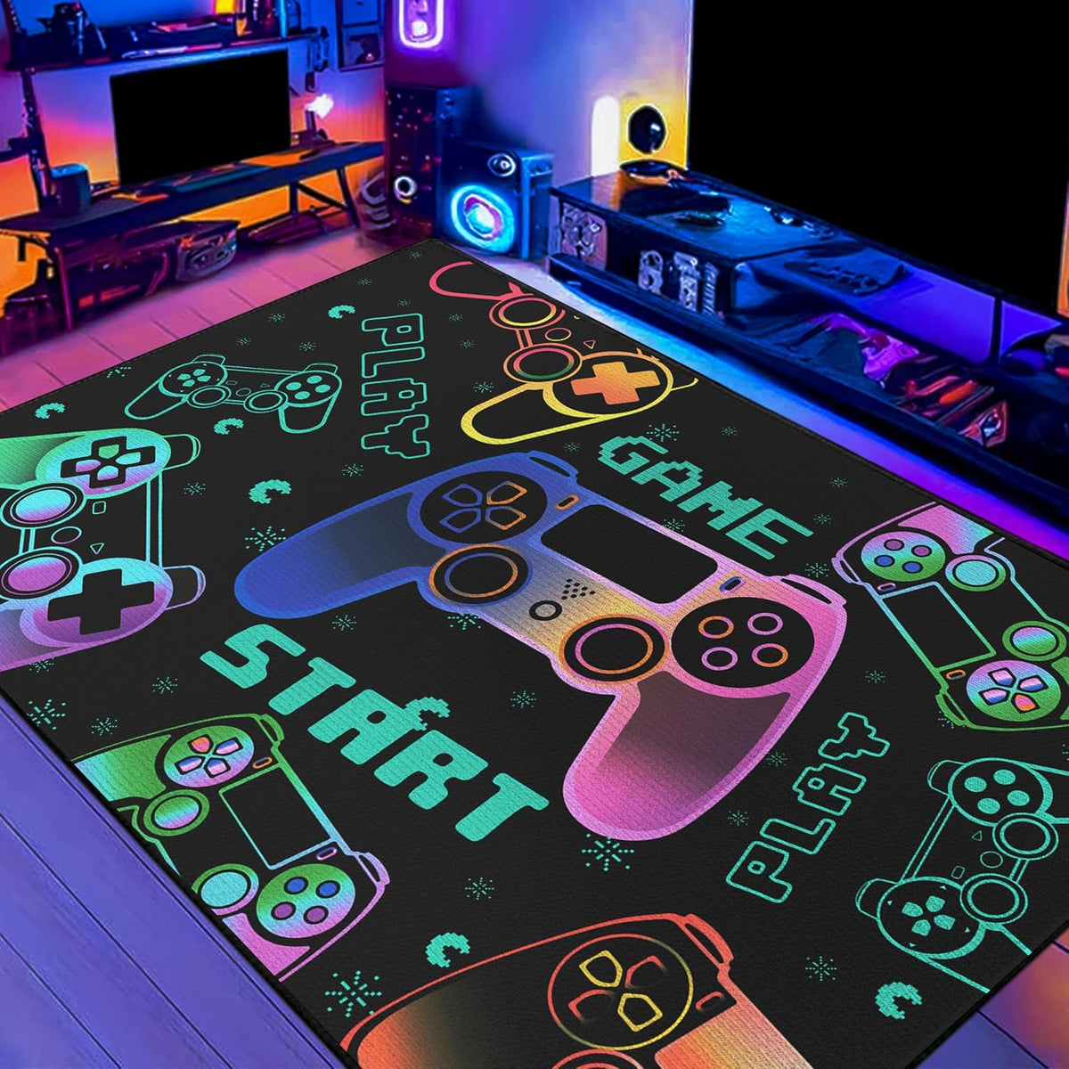 Play Gaming Rug for Bedroom Gamer Mat Gamepad for Boys Room 3x4 for Playroom Decor Washable