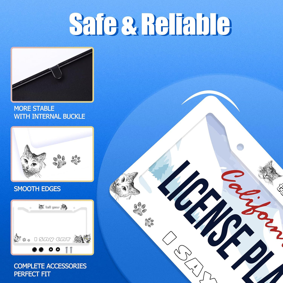 Cute Cats License Plate Frame Tell Your I Say Cat License Plate Stainless Steel Funny License Plate Holder Animal Car Accessories Decoration With 2 Holes Screws Fits Standard Vehicles Size 12.3"x 6.3"