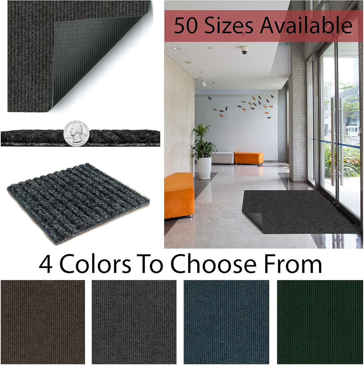 KOECKRITZ Heavy Duty Durable All Weather Indoor/Outdoor Non Slip Entrance Mat Rugs and Runners for Office Business Building Home Garage Front Door (3' x 13', Charcoal)