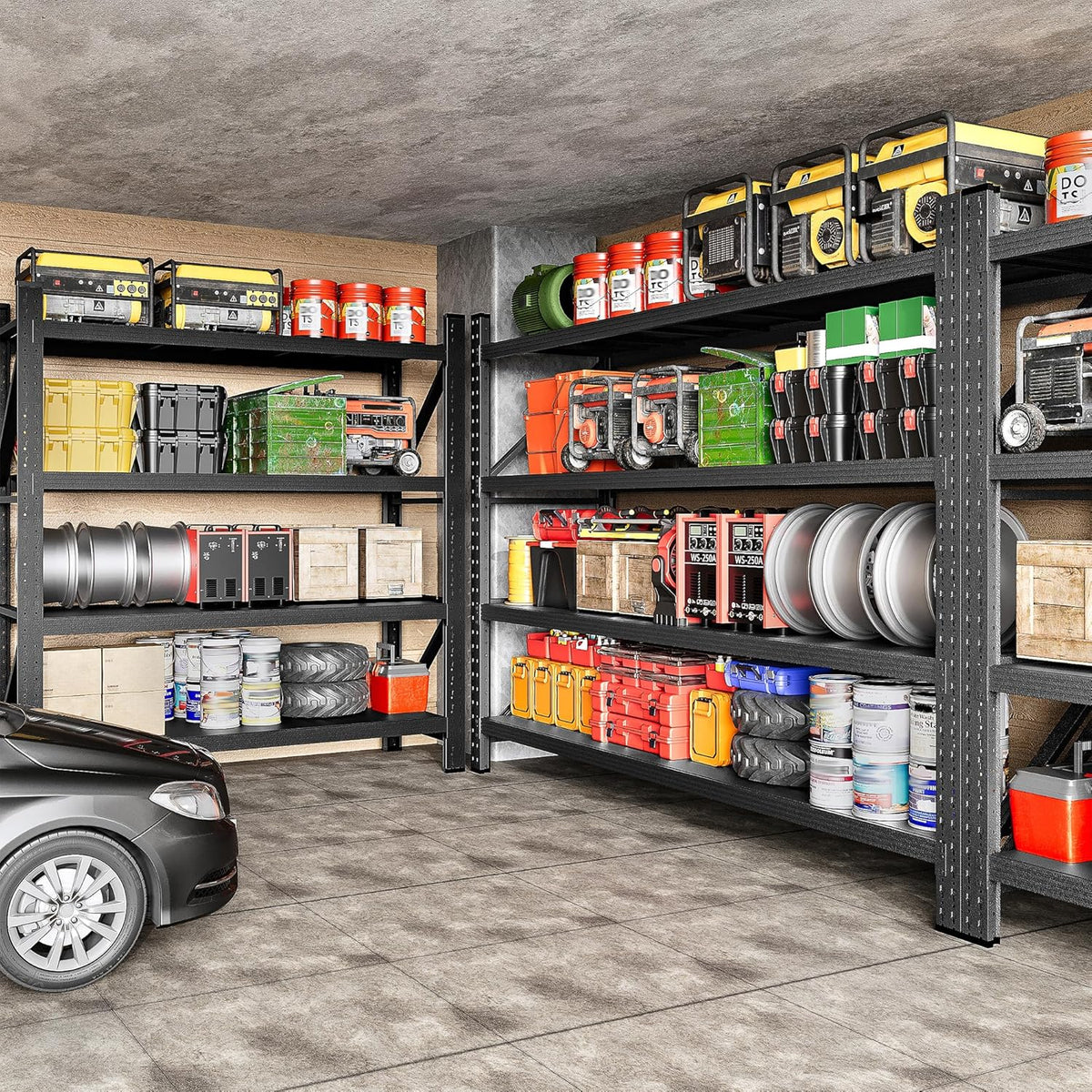 71.3" Wide Heavy Duty Garage Shelving Units,5000LBS Deep Storage Shelves,Black Metal Garage Shelves,Steel Shelf,Large Storage Rack,Industrial Shelving for Shop,Warehouse,Basement,71.3"W x 24"D x 70"H
