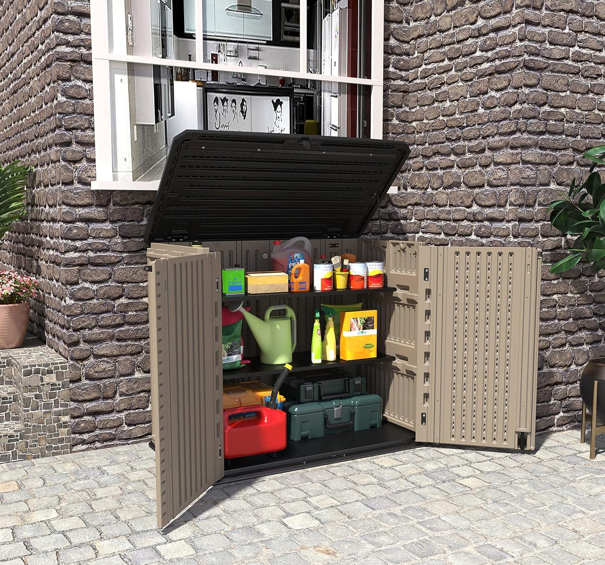 KINYING Metal Laminate Shelving for 26 Cu.ft Horizontal Storage Shed, One Shelf to Hold 44 lbs, 46 in * 15 in, One Piece in The Package with 4 Screws, 11LBS