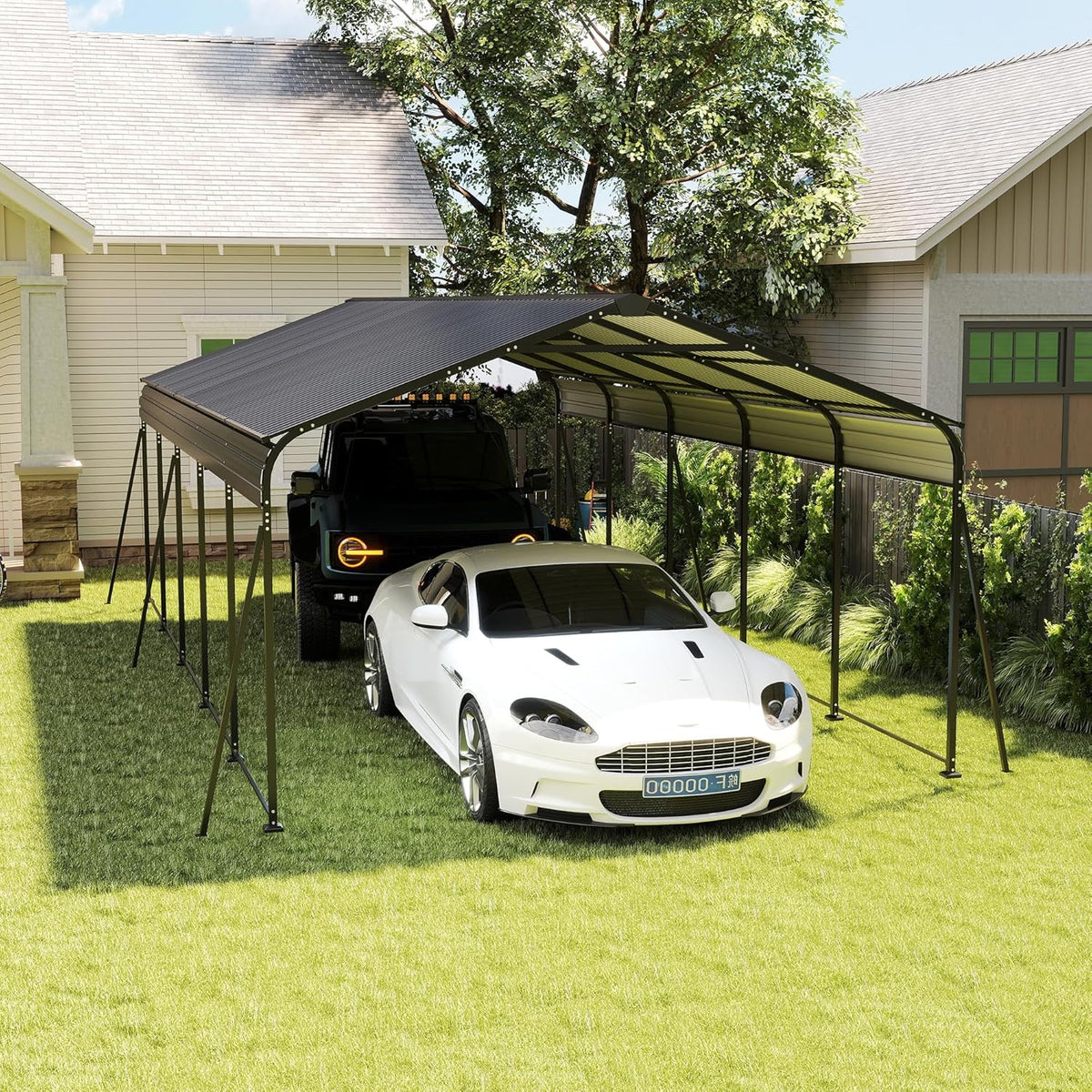 13x26.5 FT Metal Carport, Heavy Duty Car Port Canopy with Galvanized Steel Roof & Frame, Oversized Metal Carport Kit with Hooks, Outdoor 2 Car Garage, Steel Car Shelter for Car, Boat, Truck, Dark Gray